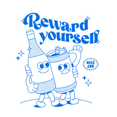 Reward Yourself beer cartoon illustration minimal rubberhose