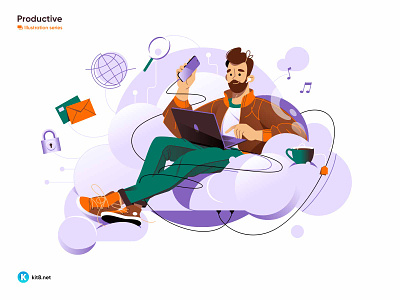 Man sitting on cloud and working on laptop - vector illustration cloud graphics illustration laptop mail man office sitting vector work