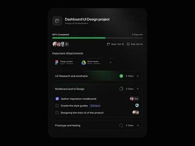 Task Manager Card Dark UI branding dark design minimal saas ui uidesign ux web design
