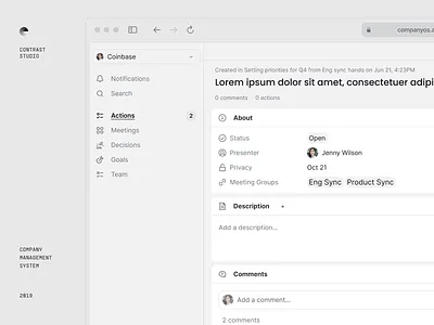 companyOS - topic item clean complex ui minimal ui notion style notion ui project management ticket ticketing topic management uiux web app