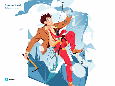 Business man climbs challenging wall like climber - illustration business character climber graphics illustration ilustration kit8 man mountains vector wall