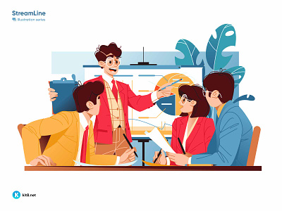 Team meeting with presentation - vector illustration character collaboration flat graphics illustration kit8 man meeting office presentation vector woman