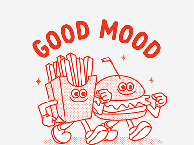 Good Mood When There's Food burger cartoon cartoon charcter character design fast food food fries good mood illustration rubberhose