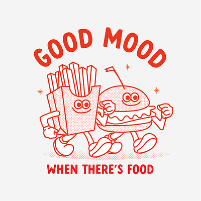 Good Mood When There's Food burger cartoon cartoon charcter character design fast food food fries good mood illustration rubberhose