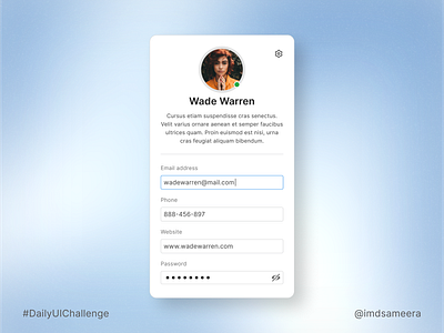 Simple profile view screen UI app design avatar daily ui daily ui challenge mobile app design profile card ui ui ui design ui design challenge uiux ux ux design