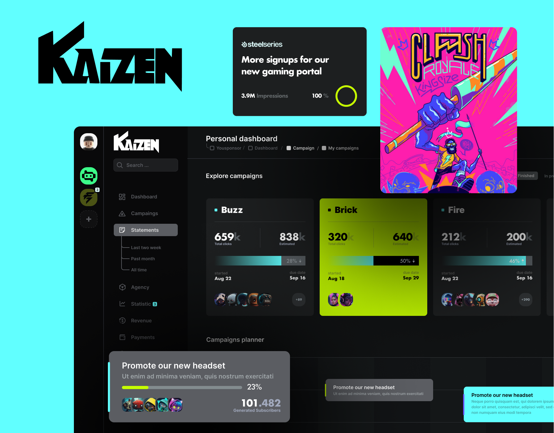 Automated Influencer Marketing Platform community platform crm dashboard crypto dashboard esports app esports dashboard esports website fanbase app fanbase platform fandom platform game marketplace game platform gaming app gaming dashboard gaming website influencer marketing platform p2p marketplace saas dashboard saas website web3 gaming