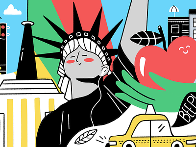 NYC Mural Project 2020 art big apple buildings character city corporate office illustration lady liberty mural new york new york city nyc office office mural painting procreate scene subway taxi