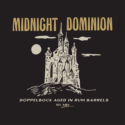 Midnight Dominion Aged Beer Label aged rum alcohol beer beer label castle chattanooga doppelbock illustration moody procreate spooky