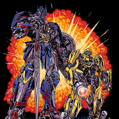 Transformers illustration drawing illustration machine optimus prime robot tee design transformers tshirt design war