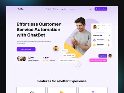 Chatbot Landing Page chat chatbot chatbotlandingpgae clean design landingpage landingpagedesign saas saaslandingpage ui uidesign web websitedesign webui
