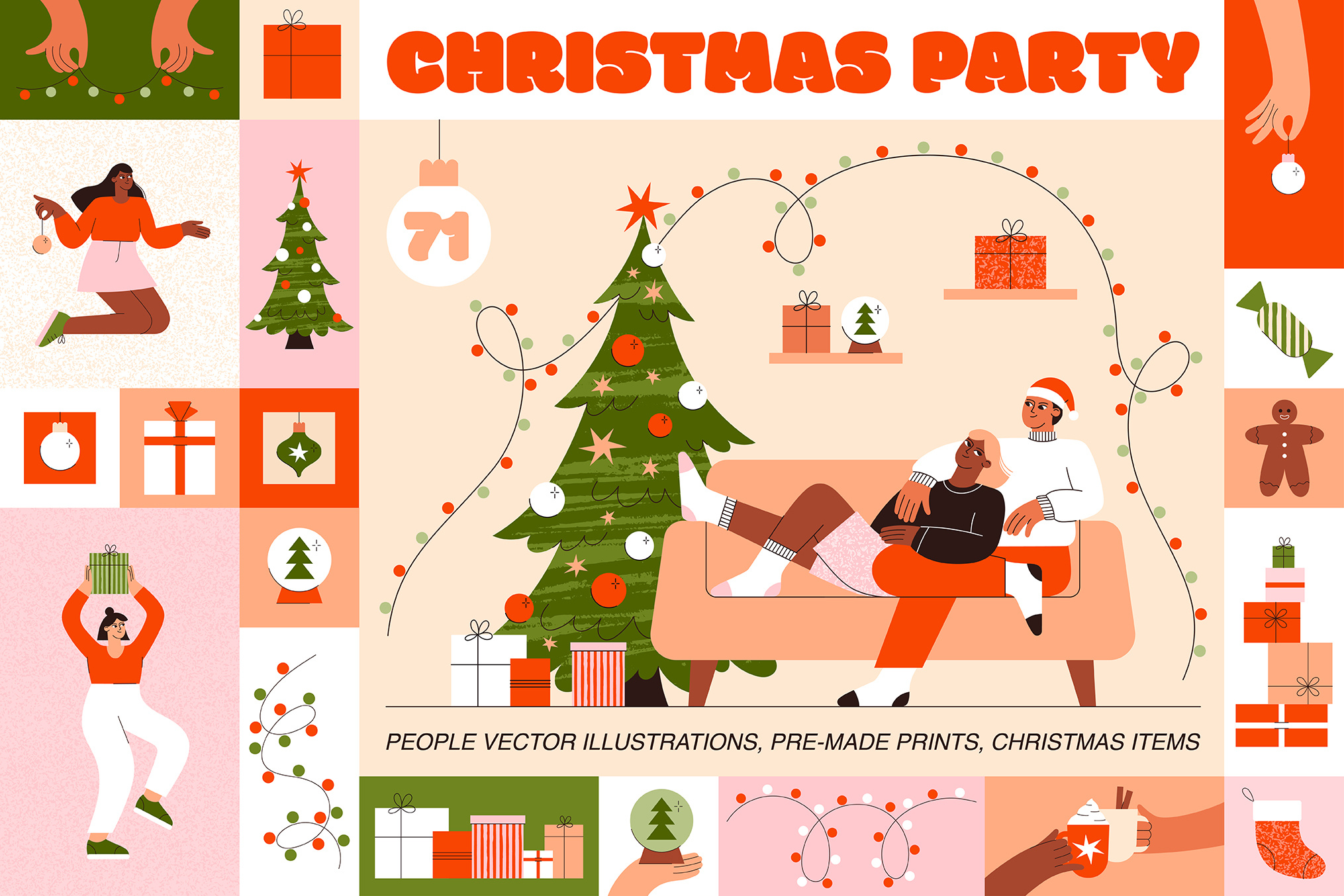 Christmas Party People Illustrations branding cards christmas design flat hands illustration people poster template ui vector