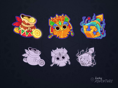 Lucky Adventure: Game Icons 2d game icon aztec cartoon casino casual game gambling game game art game icon game illustration gold graphic design icon icons illustration indians mask slot