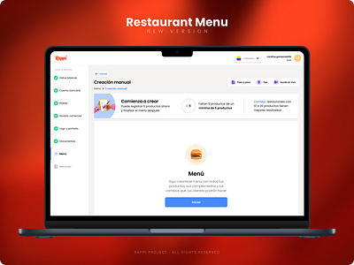 (RAPPI) Restaurante - Menu creation desktop menu menu creation restaurant ui ux web design
