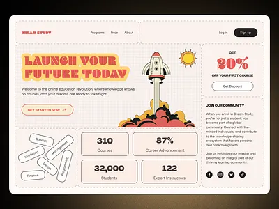 Online Education Website branding colors education figma illustration landing languages layout retro typography ui ux vintage