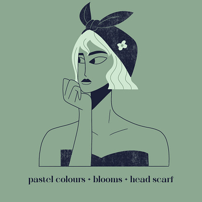 Inktober- pastel colors - blooms- head scarf brush graphic design inktober procreate