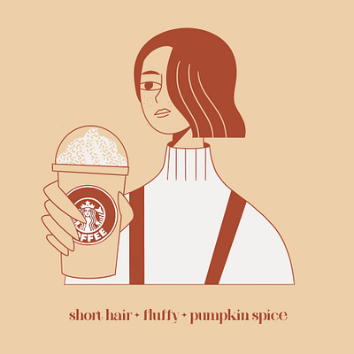 Inktober 2023 - short hair - fluffy- pumpkin spice graphic illustration inktoboer pattern procreate starbuck