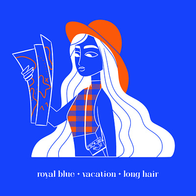 Inktober - royal blue - vacation - long hair brush graphic design illustration inktober pattern procreate woman