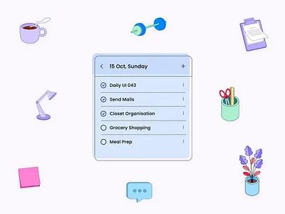 Daily UI Challenge 042 - To-do list aesthetic art dailyui dailyuichallenge design designer figma graphic design illustration illustrations productdesign to do to do list todolist ui uidesign uiux uiuxdesign ux uxdesign