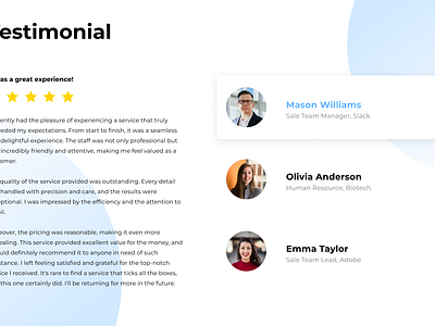 Testimonial for website customersatisfaction exceptionalexperience friendlystaff gratefulcustomer highquality impressed outstandingservice recommended reliableservice review design satisfiedcustomer testimonial testimonialdesign topnotch trustworthy ui valueformoney
