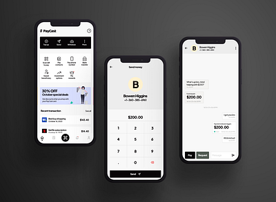 Paycast a simple payment app ui design black minimal mobile app ui