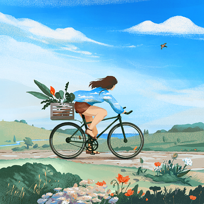 Looking adobe bike biking clouds digitalpainting editorial illustration painting photoshop plants travel