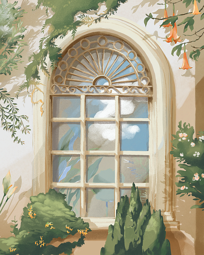 Cloud in Window adobe architecture cloud digitalpainting editorial illustration painting photoshop reflections travel wanderlust