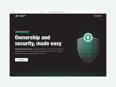 Unstoppable Vault - Ownership and Security hero section landing page ui design vault