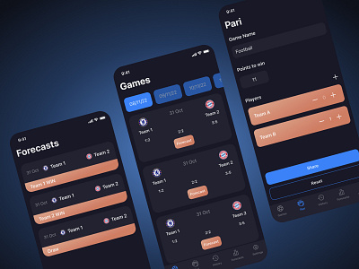 Football Forecast App app dark dark theme design football forecasts game mobile sport ui uiux ux uxui