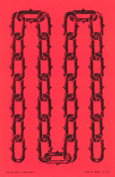Chrome Chainlink Riso black chain chainlink chrome decor design drawing grain graphic design illustration noir poster print red riso risograph