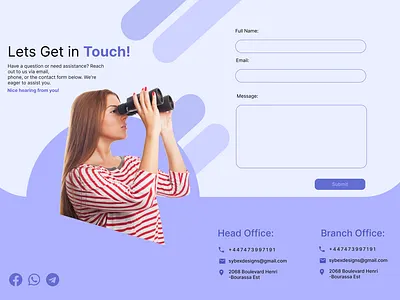 Contact Form Desktop, Ipad, Mobile animation branding contact information contactform email us feedback inquires live chat support motion graphics request callback social media links ui ux