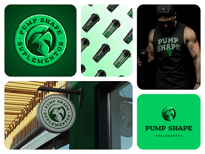 Pump Shape Suplmentos bodybuilding brand branding gym helmet logo muscle spartan visual identity