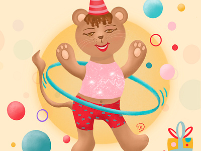 Hula hooping lioness graphic design illlustration procreate