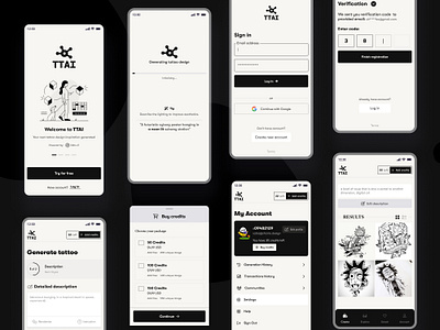 👽 Tattoo AI - Generation Mobile App ai ai app android black and white clean generator mobile mobile app mobile design screen tattoo ui ux
