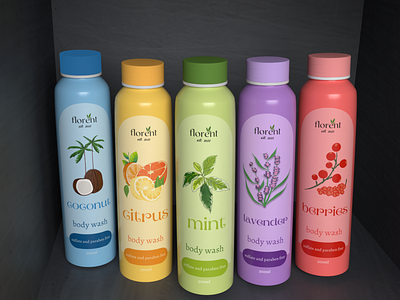 Package Design | Florent Body Wash 3d branding color graphic design logo packaging design product design ui