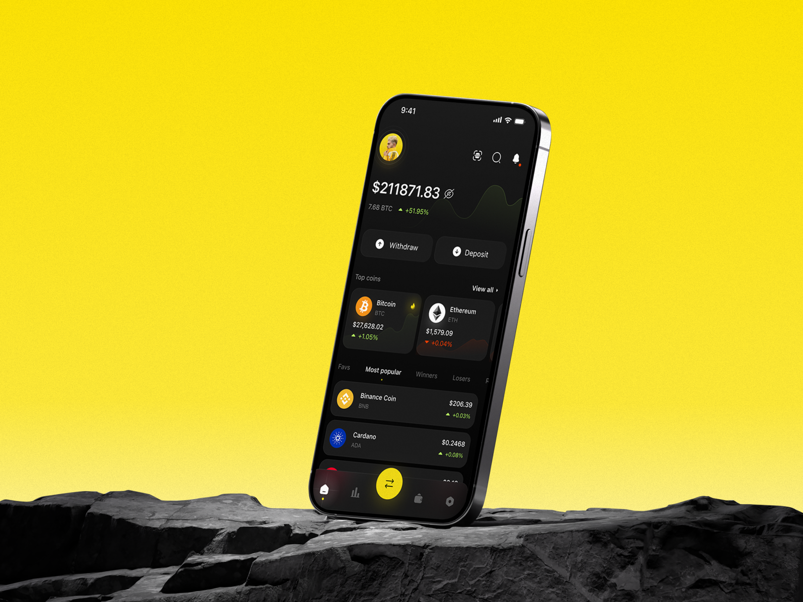 Crypto trading Mobile iOS App 3d app appdesign blockchain crypto design graphic design interfacedesign ios trading typography ui userexperience ux uxui vector