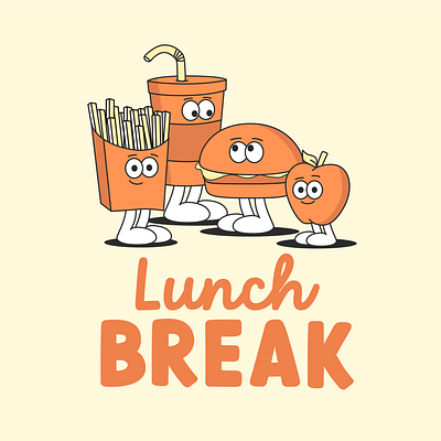 Lunch Break apple burger cartoon design fries illustration mascot rubberhose soda drink