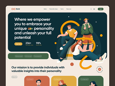 Bold - Personality Test Header Web character design header hero section identity illustration landing page persona personality personality test ui website