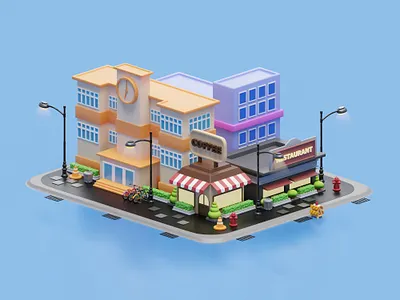 3D Building Isometric 3d 3d asset 3d building 3d icon 3d illustration 3d isometric 3d modelling airport blender building city coffeeshop hotel isometric office property restaurant school stadium town