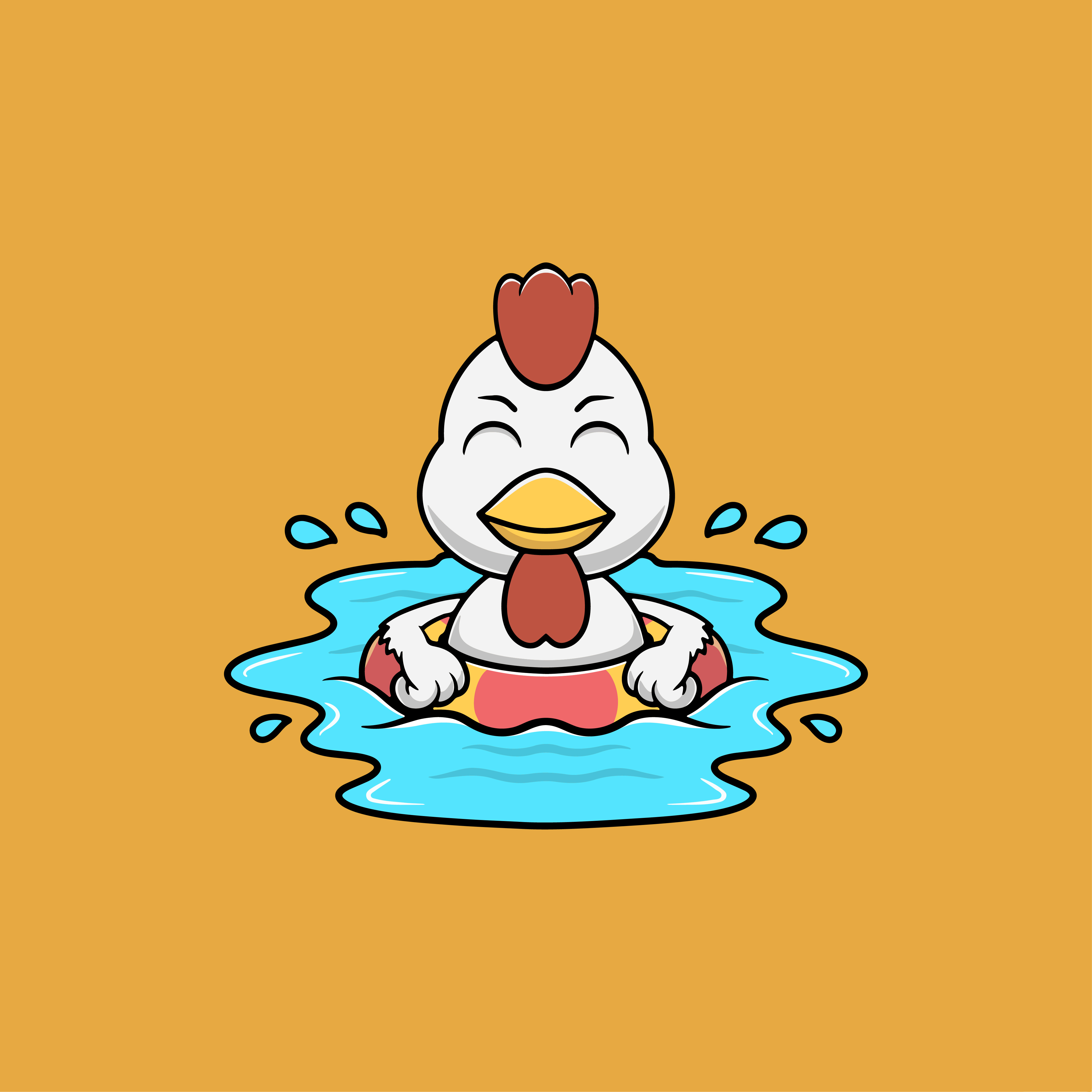 Cute Chicken Swimming Cartoon Illustration rooster