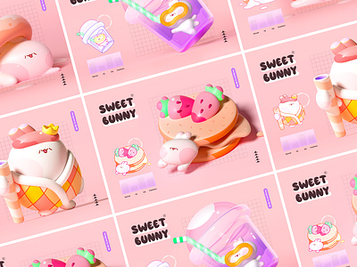 Sweet Bunny 04 3d bread bunny c4d cute design dessert food illustration lovely mascot pink rabbit zhang 张小哈