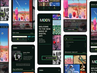 MOON Mobile App UI Design app branding dark design hire mobile nft ui user card ux