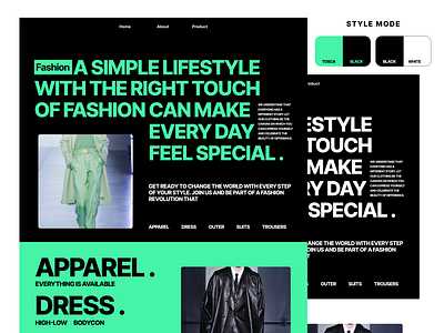 Fasion Style animation black blackwhite branding clothes design fasion fasion style graphic design green landing page landingpage landingpages logo magazine style tosca ui uiux ux