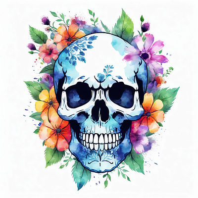 Blue Floral Skull Design