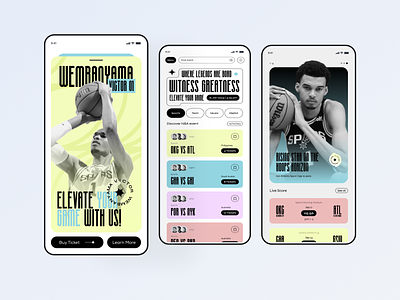 Sports Event App - Spurs Wembanyama app basketball branding colorful app design event app event banner score app sports sports app sports banner ui ux web website