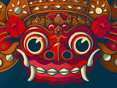 Barong authentic bali barong character demon ethnic ghost illustration indonesia mask mystic mythology ornament postcard procreate religion shamanic spirit traditional