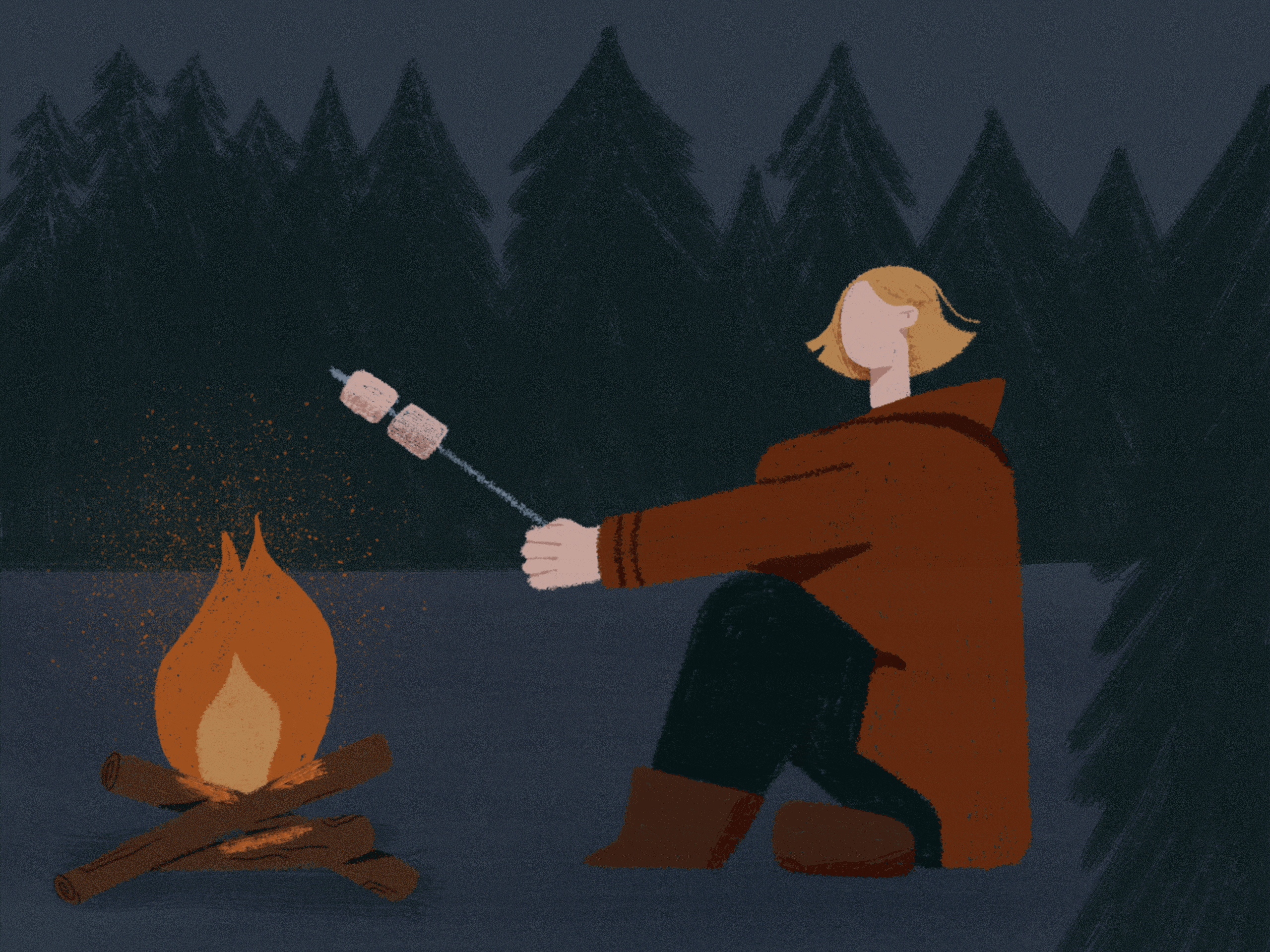 Girl by the fire animation fire flame girl illustration procreate tree