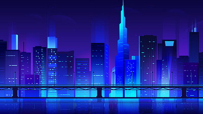 Cityscape vector illustration artwork barj khalifa buildings city cityscape design illustration lights neon over bridge skyline technology vector web