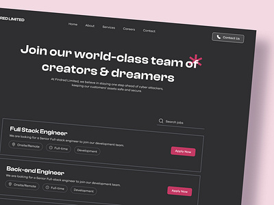 Careers Page Ethical Hacking Team animation careers page cyber security dark mode design ethical hacking findred hackpro illustrations inspiration resources ui ux vector