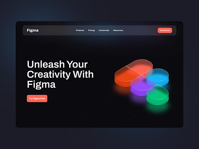 Figma Landing Page 3d barnding dark dark mode dark mode landing page dark mode website figma glossy hero home page landing landing hero landing page landing page design landingpage minimal ui ux web web design