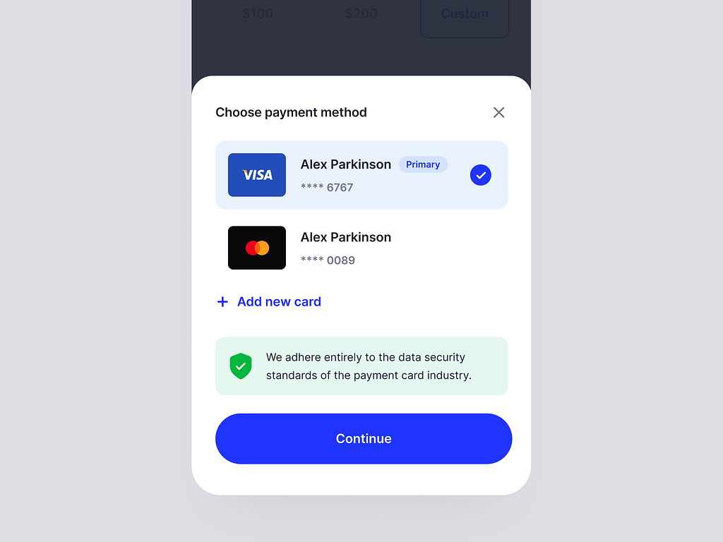 Payment Method Modal by Vishnu Prasad on Dribbble